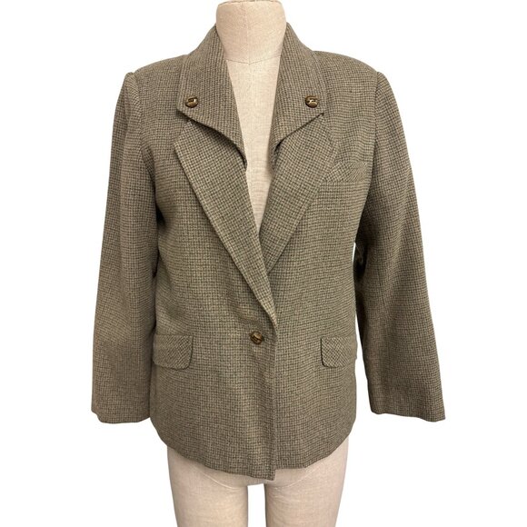 Vintage Handmade Womens Houndstooth Blazer Jacket With Button Accents and Pocket